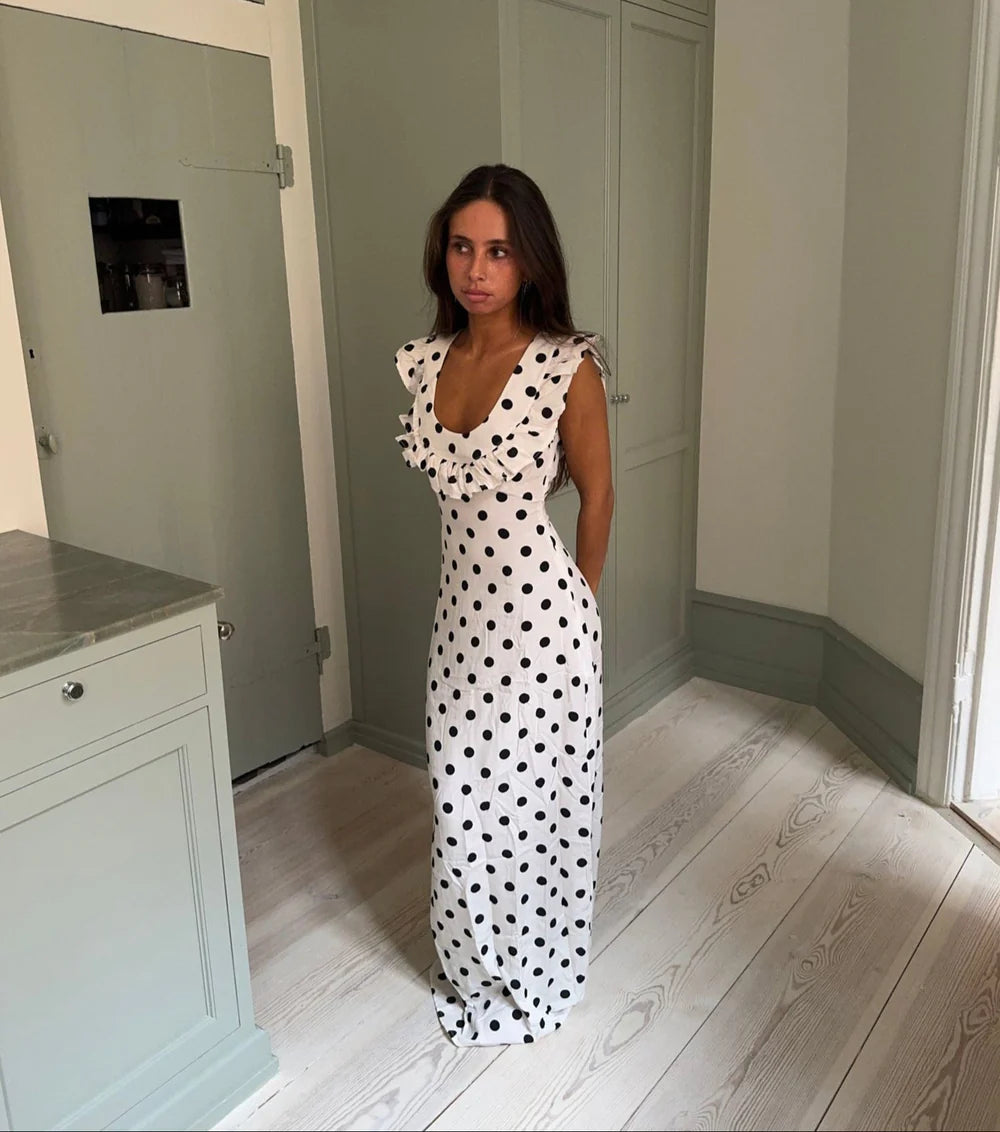 DRESS WITH POLKA DOTS - WHITE/BLACK