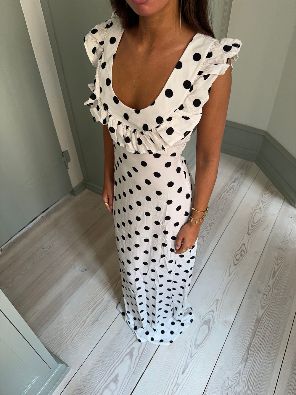 DRESS WITH POLKA DOTS - WHITE/BLACK