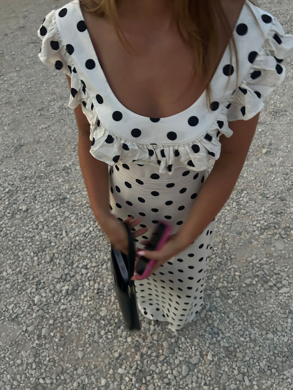 DRESS WITH POLKA DOTS - WHITE/BLACK