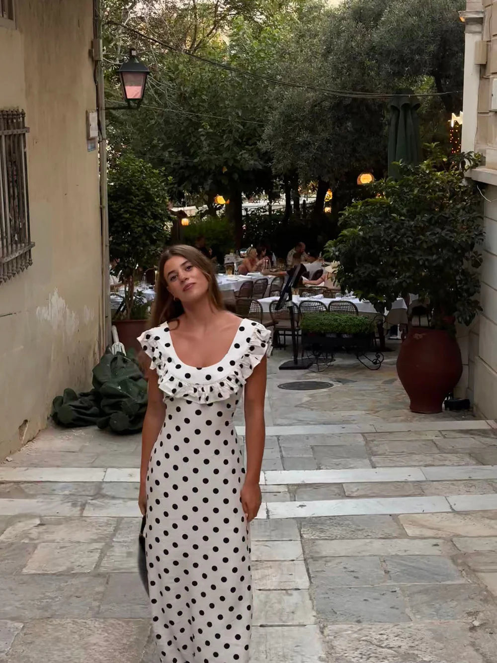 DRESS WITH POLKA DOTS - WHITE/BLACK